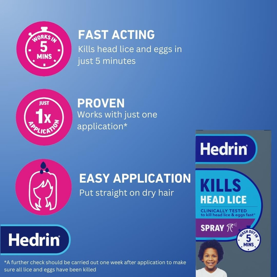 Hedrin Once Spray Gel, Fast, No Fuss Lice & Nit Treatment, Kills Head Lice & Eggs in 5 Minutes, Clinically Tested, Suitable for Adults & Children, 60ml, 2 x 30ml treatments