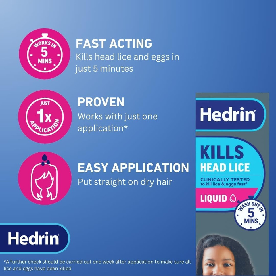 Hedrin Kills Headlice Liquid Gel, Fast and Effective Lice and Nit Treatment, Kills Head Lice and Eggs, 8 Treatments, Clinically Tested, Suitable for Adults and Children, 200ml