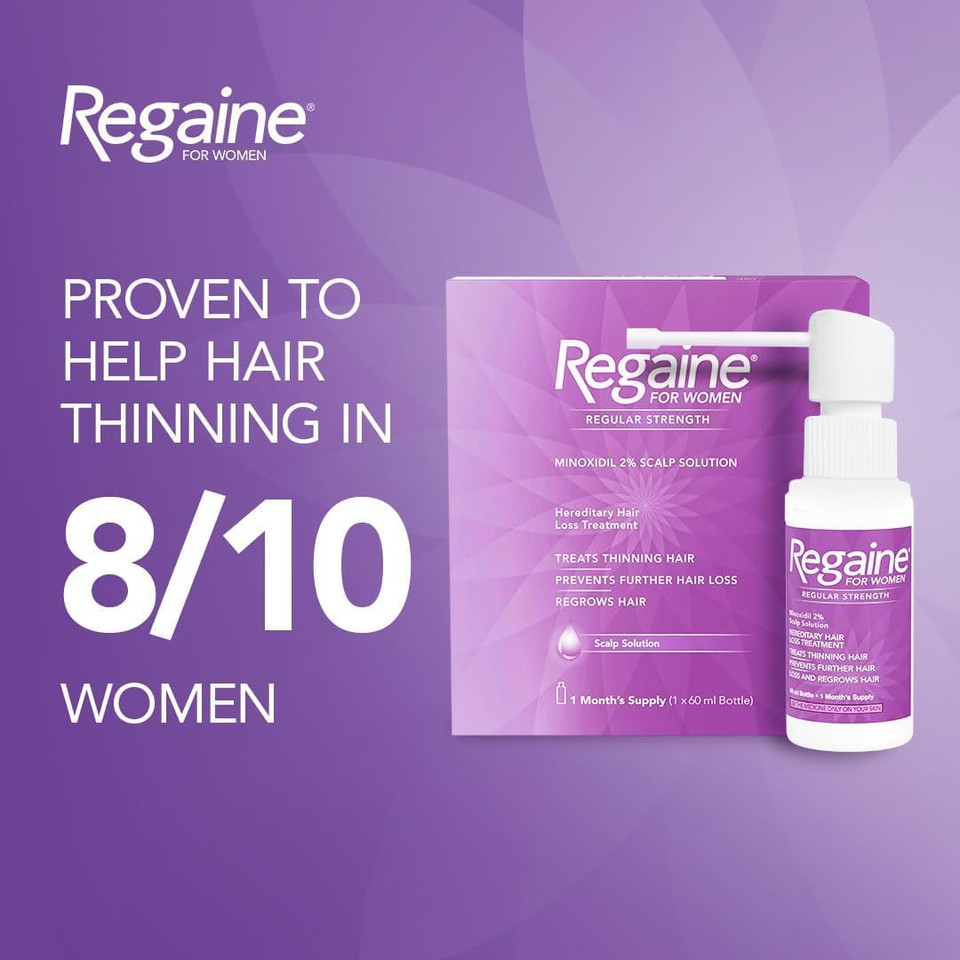 Regaine for Women 2% Minoxidil Regular Strength Scalp Solution for Hair Regrowth (1x 60 ml), Scientifically Proven to Help Stop and Reverse Hereditary Female Hair Loss, Revitalise Hair Follicles