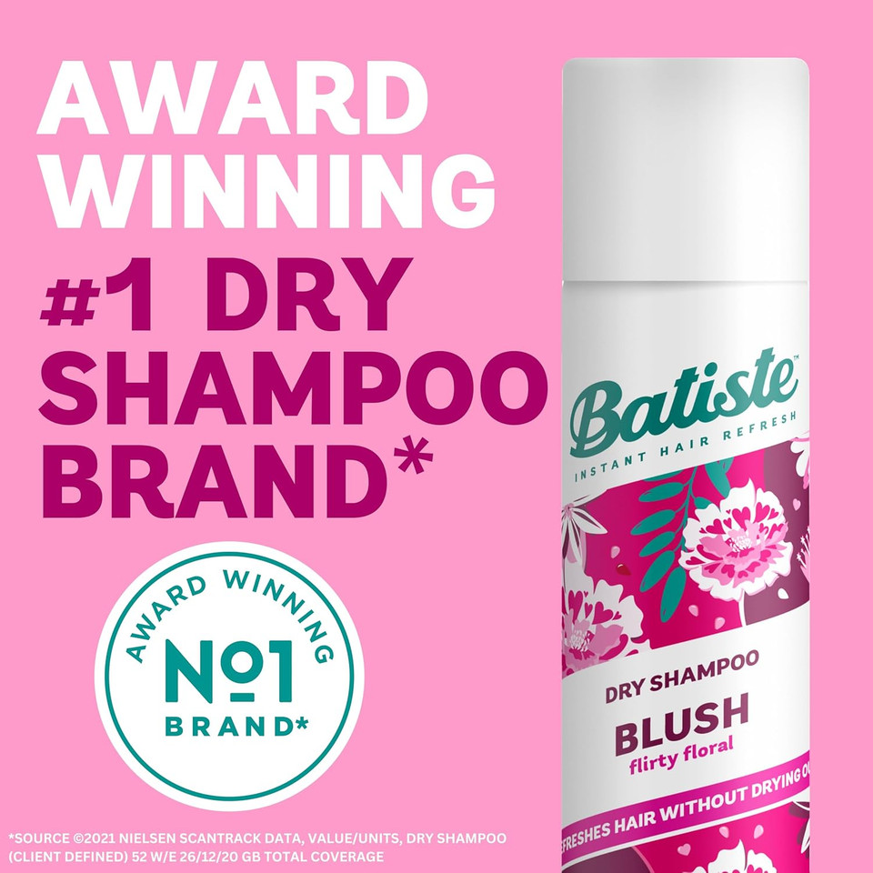 Batiste Dry Shampoo in Blush 200ml, Floral & Flirty Fragrance, No Rinse Spray to Refresh Hair in Between Washes (Packing May Vary) Batiste Dry Shampoo in Blush 200ml, Floral & Flirty Fragrance, No Rinse Spray to Refresh Hair in Between Washes (Packing May Vary)