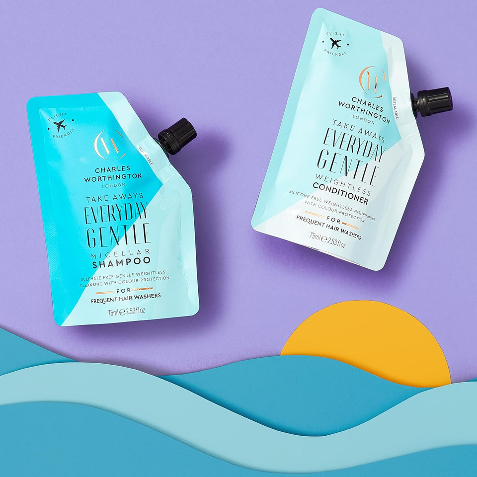 Charles Worthington Everyday Gentle Weightless Conditioner Takeaway, Travel Size, Nourish and Protect, Salon Conditioner for Everyday Use, 75ml