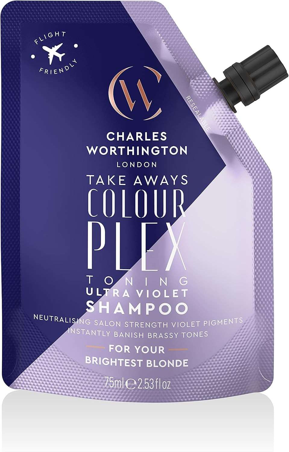 Charles Worthington ColourPlex Toning Violet Conditioner Takeway, Travel Size, Tone and Brighten, Salon Purple Conditioner for Blondes, 75ml