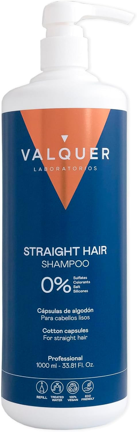 Valquer Formula Zero Shampoo for Straight Hair. Cleanses and protects hair, providing shine and smoothness without frizz. With cotton capsules, panthenol, fucogel, and vitamin E. Vegan. 400 ml