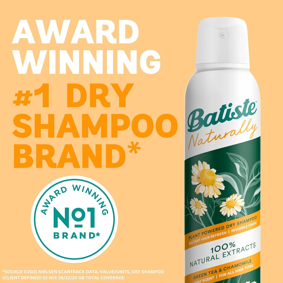 Batiste Naturally Green Tea & Chamomile 200ml, No Rinse Spray to Refresh Hair in Between Washes, with 100% Natural Extracts