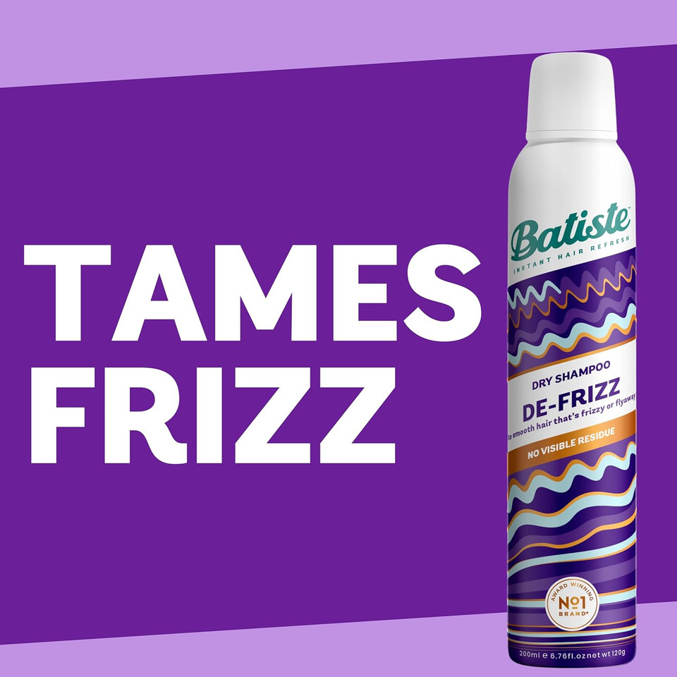 Batiste Dry Shampoo De-Frizzing 200ml, Hair Benefits Smooths Frizzy Flyaway Hair, No Rinse Spray to Refresh Hair in Between Washes