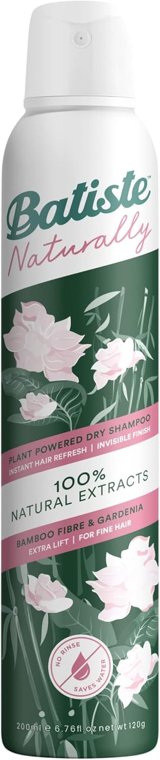 Batiste Naturally Bamboo Fibre & Gardenia 200ml, No Rinse Spray to Refresh Hair in Between Washes, with 100% Natural Extracts