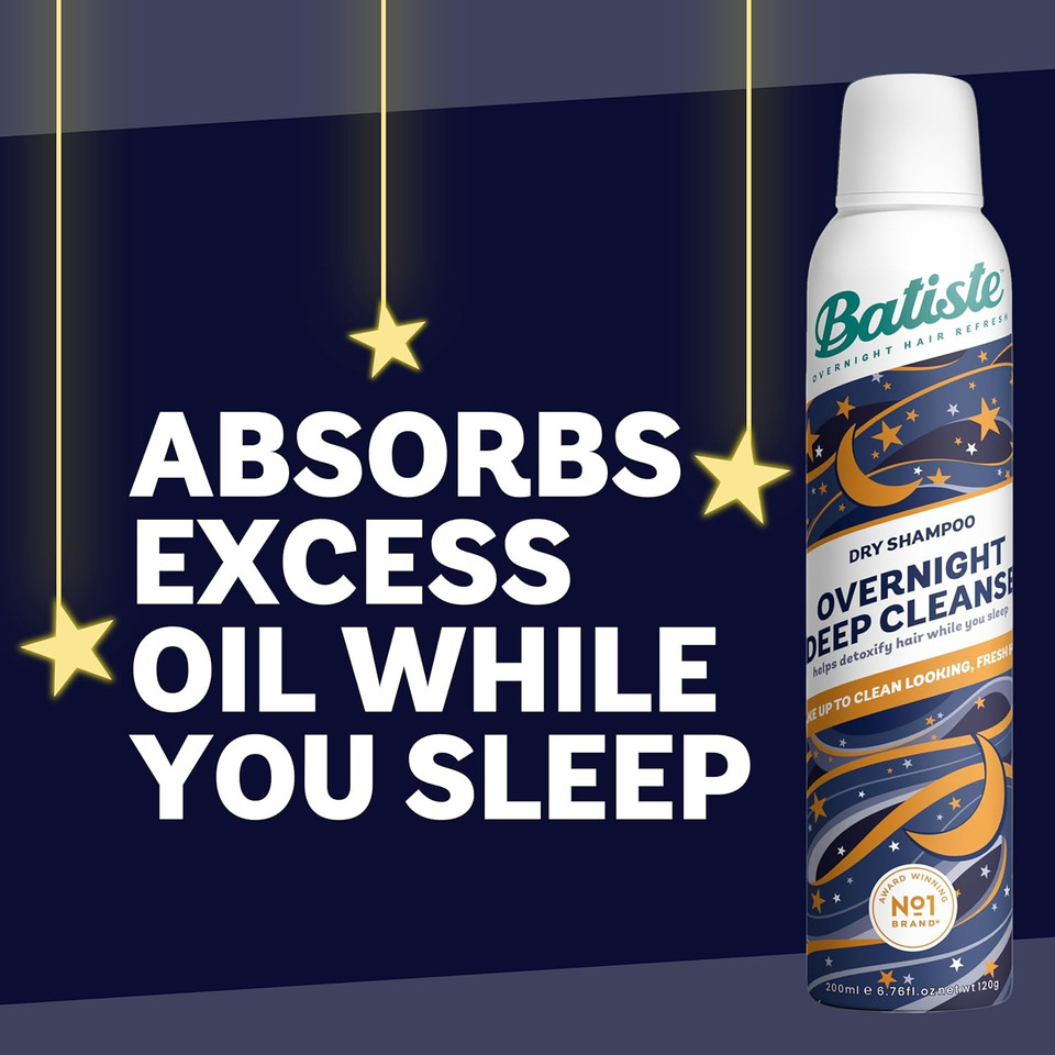 Batiste Overnight Deep Cleanse 200ml - Leave-In Deep Cleansing Dry Shampoo for Overnight Use - Absorbs Oil for Clean Looking Fresh Hair Overnight