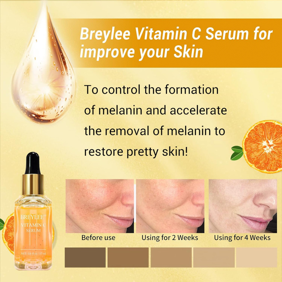 Vitamin C Serum For Face, Breylee Vitamin C Facial Serum, Moisturizing Face Serum, Anti Aging Serum For Skin Care, Brightening Skin With Hyaluronic Acid, Vitamin E, Retinol, Nicotinamide 0.6 Fl Oz