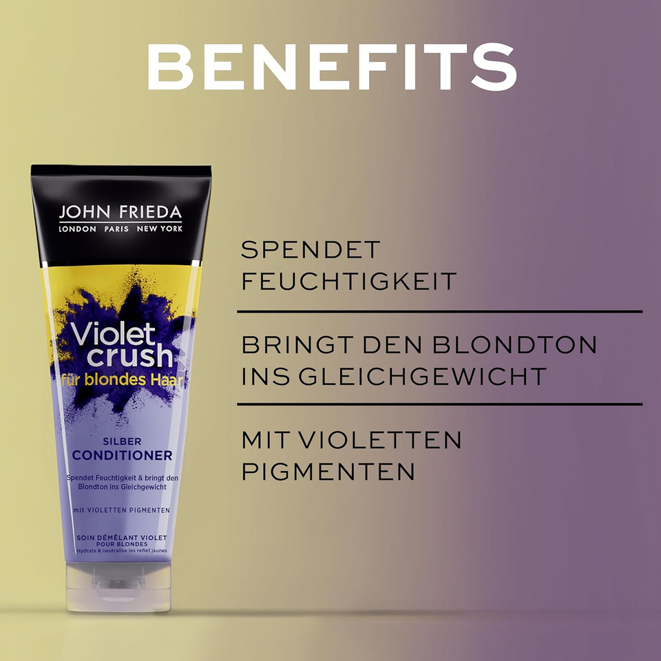 John Frieda Violet Crush for Blondes Toning Conditioner for Blonde Hair, Purple Conditioner for Blondes 250 ml