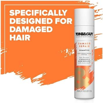 Toni & Guy Professional Damage Repair Shampoo With Keratin Active Technology Patented Fibre Strengthening System Designed To Strengthen And Nourish Dry, Brittle And Damaged Hair 250ml