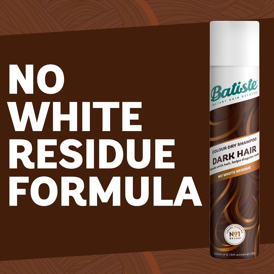 Batiste Dry Shampoo in Divine Dark with a Hint of Colour 350ml, Designed for Brunettes, No Rinse Spray to Refresh Hair in Between Washes, No White Residue for Dark Hair