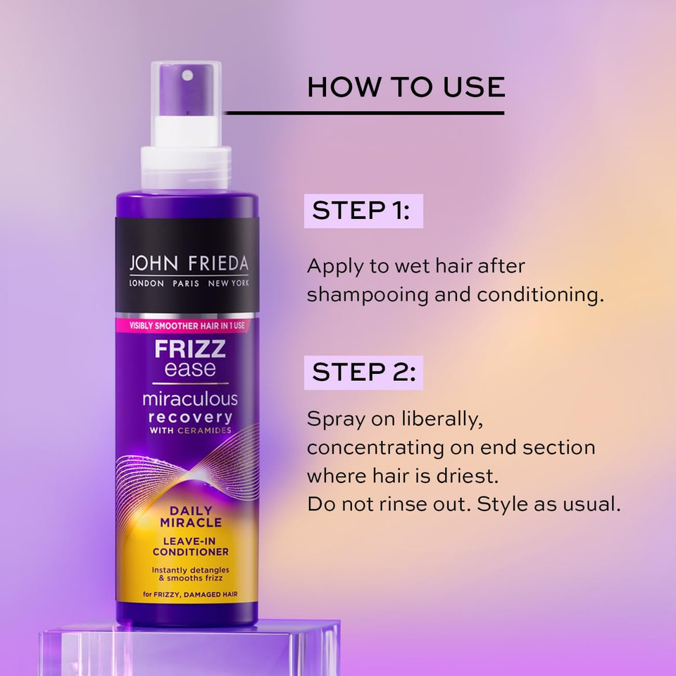 John Frieda Frizz Ease Daily Miracle Leave In Conditioner, Moisturising Conditioner Spray for Frizzy Hair, 200 ml