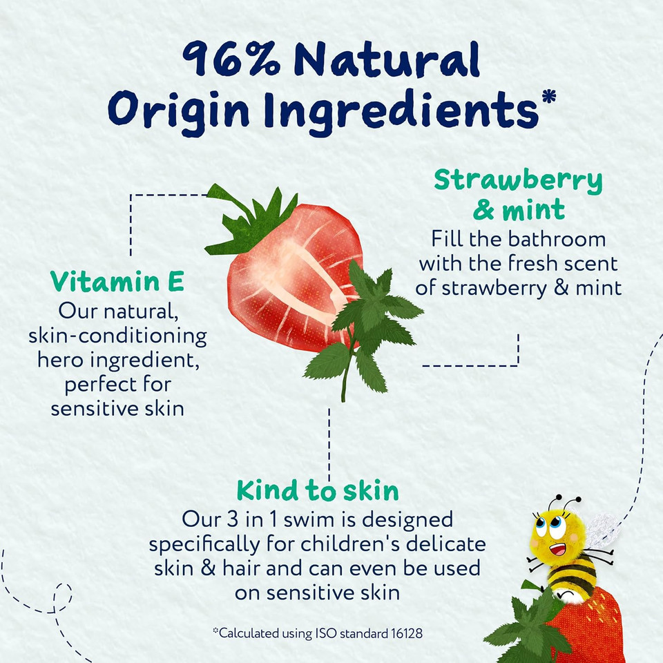 Childs Farm Kids 3 in 1 Swim, Strawberry & Mint - Body Wash, Shampoo & Conditioner | Tear-free | Suitable for Dry, Sensitive Skin, 250ml