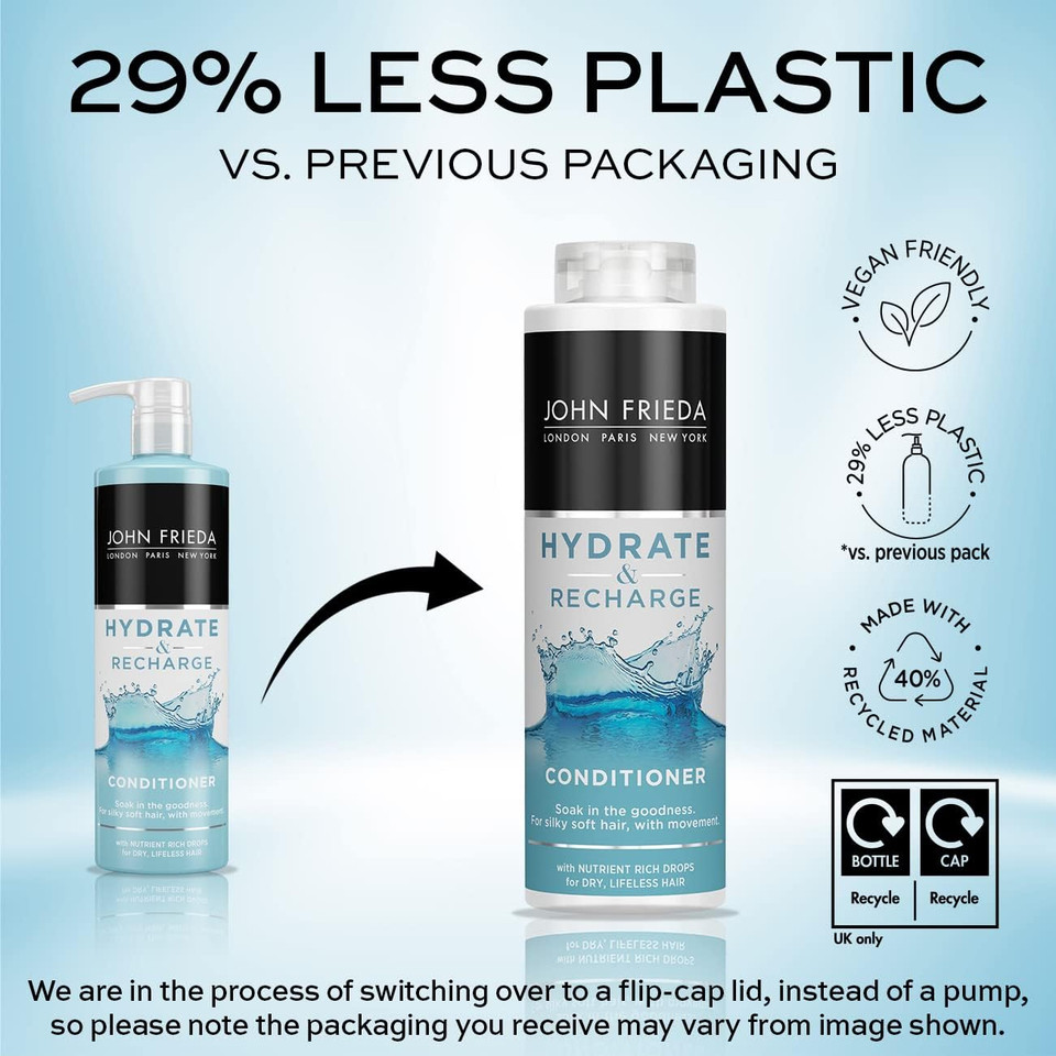 John Frieda Hydrate & Recharge Conditioner 500 ml, Value Pack Hydrating Conditioner for Dry, Distressed Hair