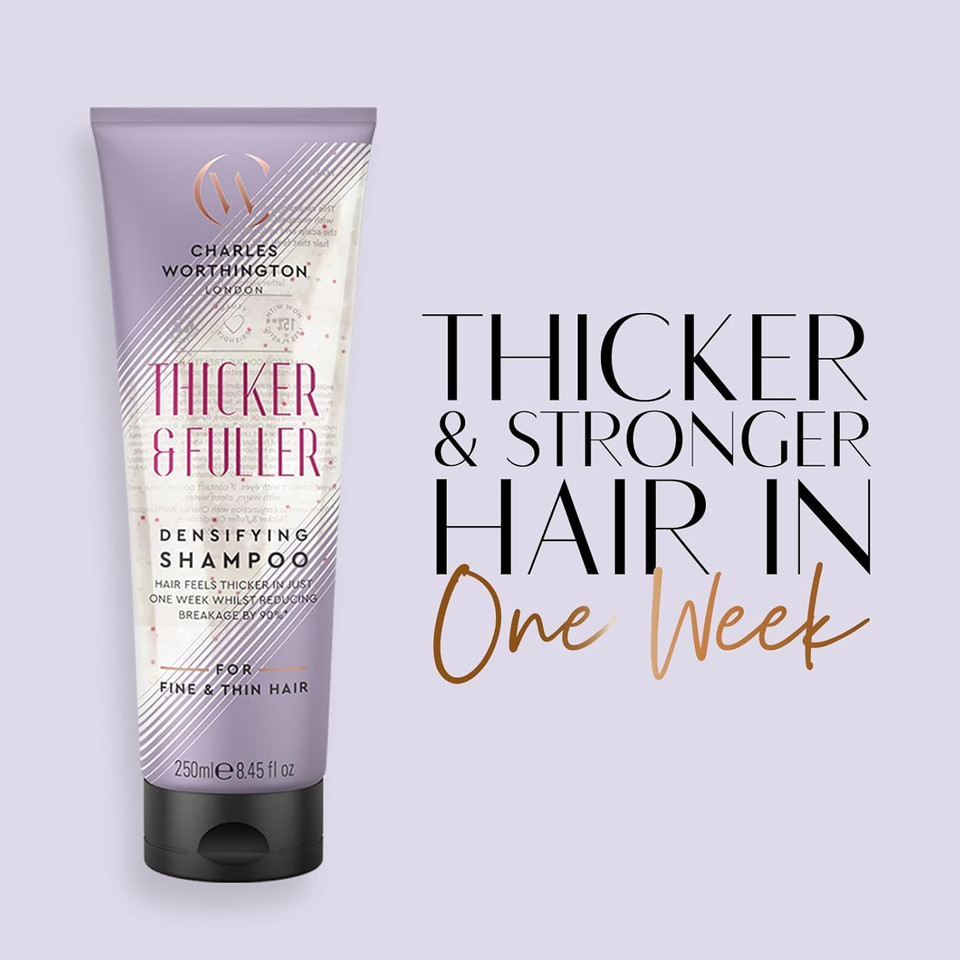 Charles Worthington Thicker and Fuller Densifying Shampoo, Hair Thickening Shampoo for Fine Hair, Purple, 250 ml