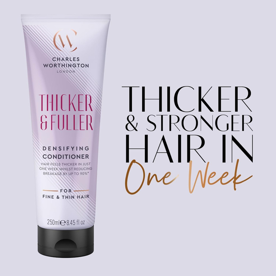 Charles Worthington Thicker and Fuller Densifying Conditioner, Hair Thickening Conditioner for Fine Hair, Hair Thickening Products for Women and Men, Salon Hair Repair, 250 ml