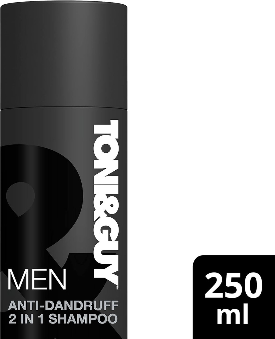 Toni & Guy Men Anti Dandruff 2 in 1 Shampoo, Cleanses Greasy Hair and Soothes Itchy Scalp, 250ml
