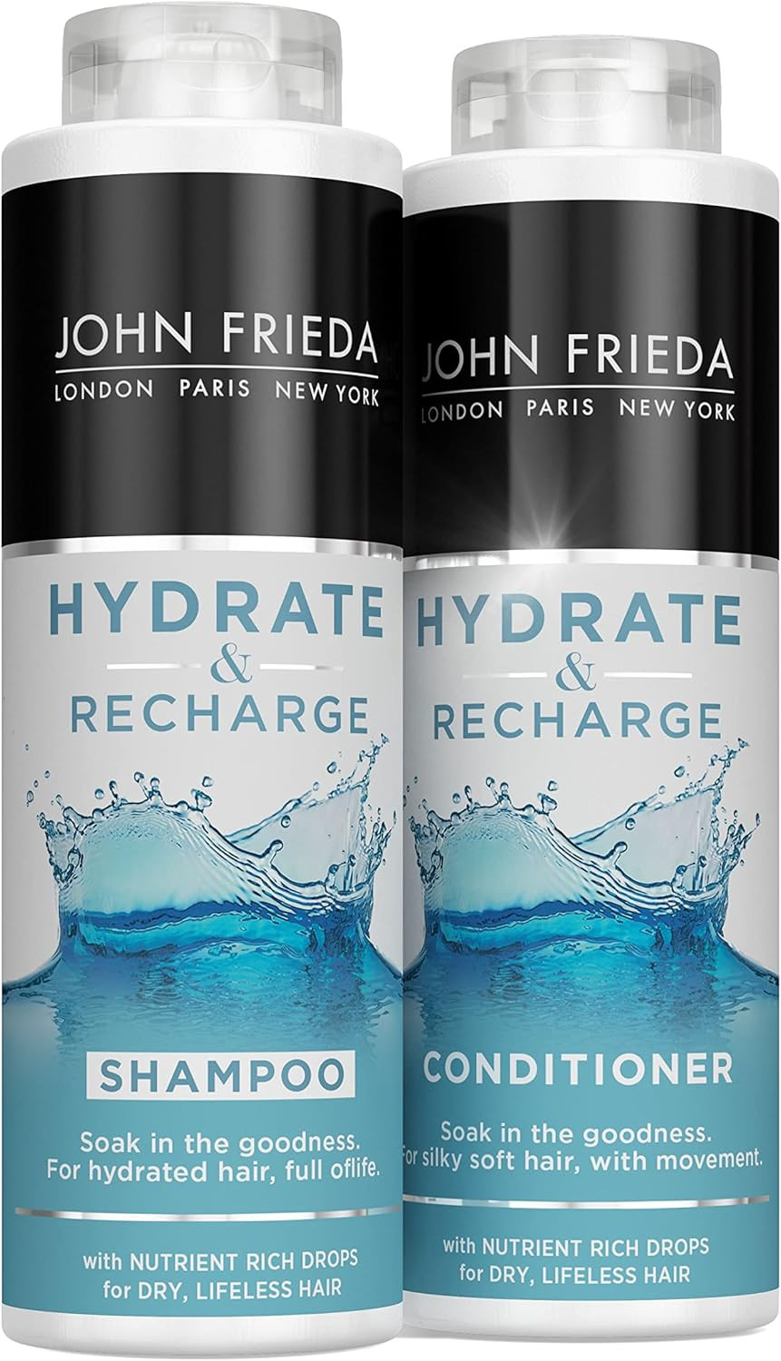 John Frieda Hydrate & Recharge Shampoo and Conditioner Duo Pack 2x 500 ml, Shampoo and Conditioner Bundle for Dry, Distressed Hair
