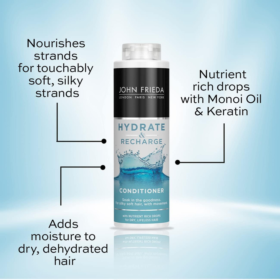 John Frieda Hydrate & Recharge Shampoo and Conditioner Duo Pack 2x 500 ml, Shampoo and Conditioner Bundle for Dry, Distressed Hair