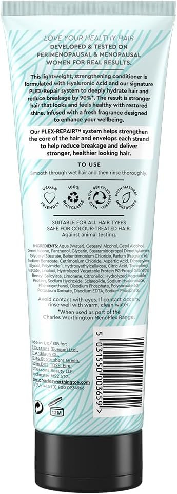 Charles Worthington MenoPlex Menopause Repairing Conditioner, for Dry Dull Hair, Salon Conditioner for Menopausal Hair, 250ml