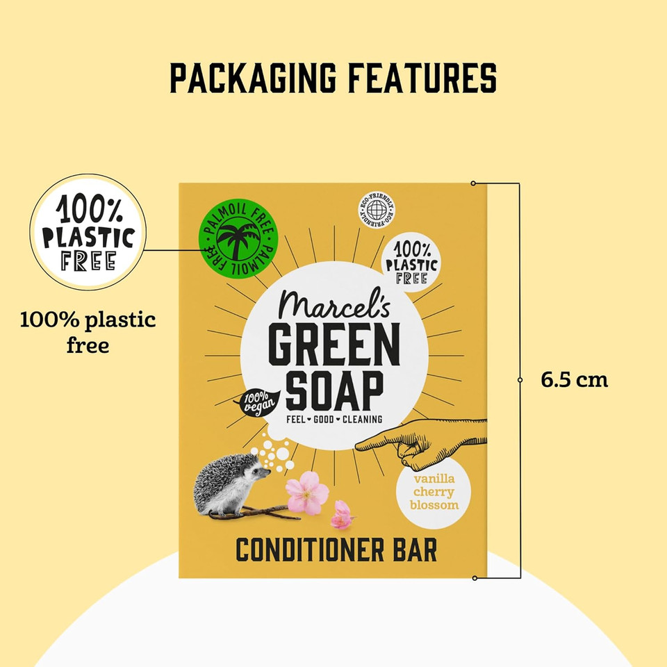 Marcel's Green Soap - Hair Conditioner Bar Tonka & Muguet Scents - Eco-Friendly - Zero Plastic Packaging - Palm Oil Free - Vegans - Compact and Long-Lasting - 60 grams