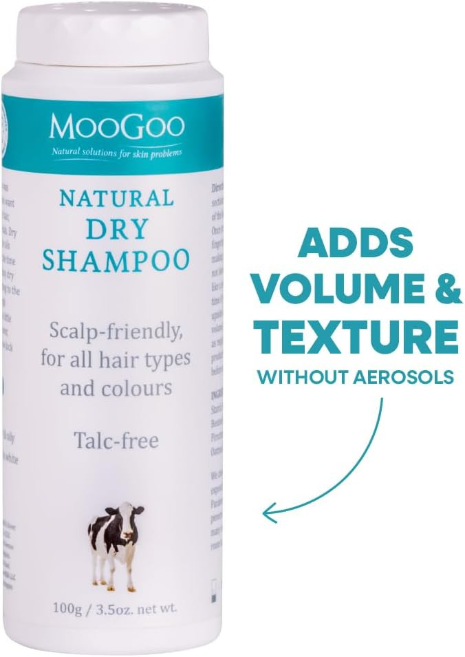 MooGoo Dry Shampoo Powder  Natural, Talc-Free, Non-Aerosol Hair Refresher & Volumiser for All Hair Types & Colours, Scalp-Friendly Formula, 100g / 3.5 oz