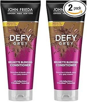 John Frieda Defy Grey Brunette Blending Conditioner 250 ml, Disguise and Hide Grey Hair, Colour-Depositing Conditioner for Brown Hair, Grey Hair Coverage (Pack of 2)