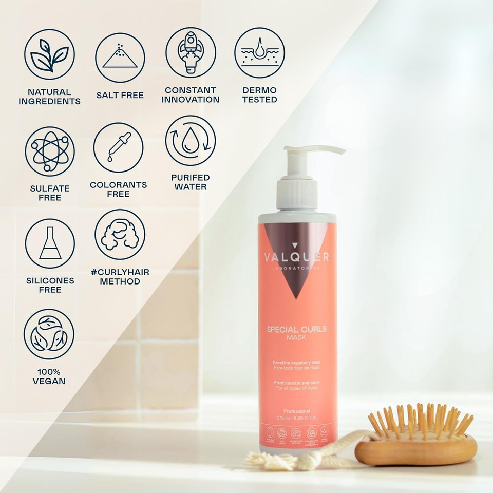 Valquer Professional Special Curl Mask for Curly Hair, Sulfate Free, Salt Free, Vegan Shampoo - Curly Girl Method, Up to 96% Natural Origin (290ml)