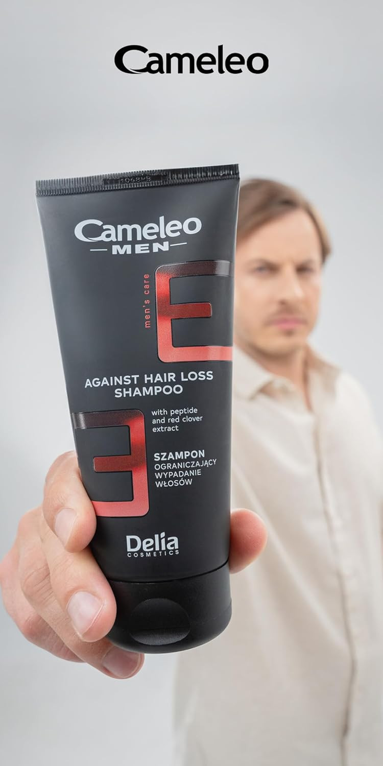 Cameleo Men - Shampoo Against Grey Hair - Natural Hazelnut Extract - Colour Protect - Refreshs and Cleans Hair & Scalp - 150ml, Blue