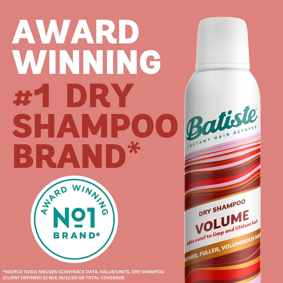 Batiste Dry Shampoo and Volume 200ml, Hair Benefits with Plumping Collagen, No Rinse Spray to Refresh Hair in Between Washes (Pack of 2)