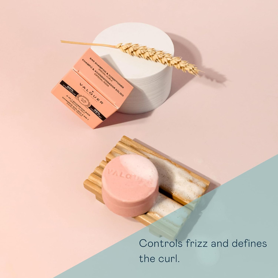 Valquer 2-in-1 Solid Shampoo and Conditioner for Curly Hair with Corn-Derived Active. Defines, Hydrates and Repairs. Natural, Vegan, Curly Method Approved. 70 g