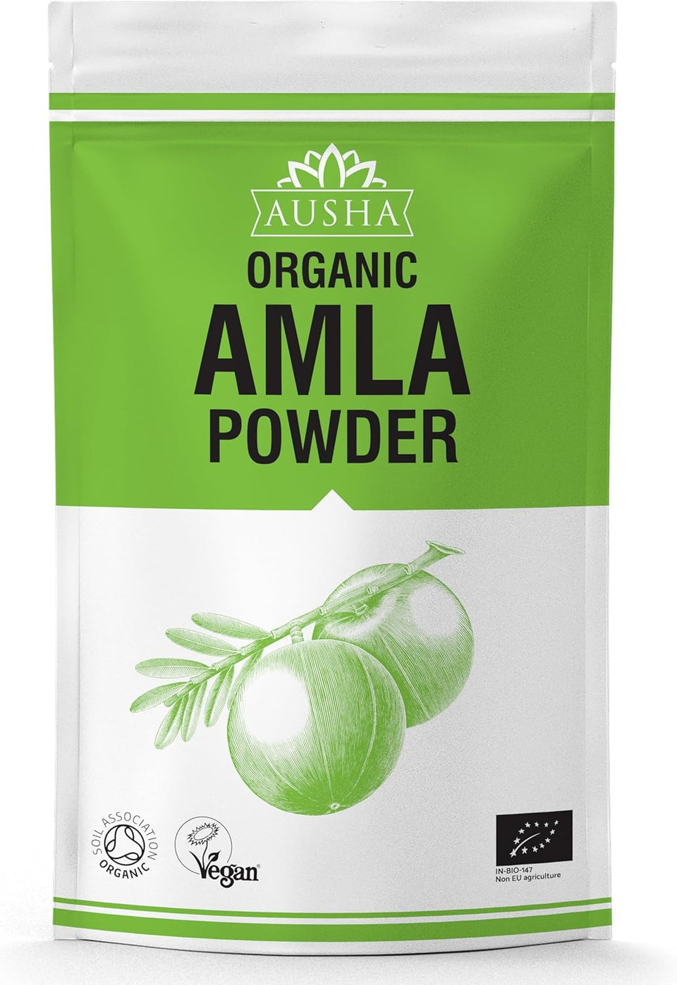 Ausha Organic AMLA Powder 250g - Indian Gooseberry - UK Certified Organic by Soil Association -Hair Growth, Conditioner, Skin, Add to Smoothies, Juices - High in Vitamin C