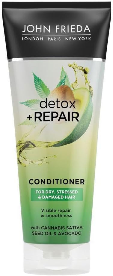 John Frieda Detox & Repair Conditioner 250 Ml, Hydrating And Smoothing Conditioner Dry, Stressed And Damaged Hair With Avocado Oil And Green Tea
