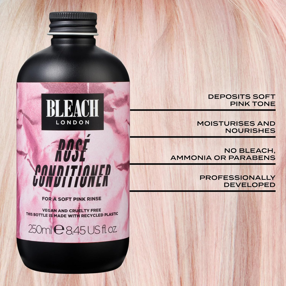 Bleach London Rosé Conditioner - Vegan & PETA-Approved Soft Pink Conditioner, for Bleached Blonde and Pastel Pink Hair, Colour Depositing, Eliminates Blue Dye - Paraben Free - (250 ml) Bleach London Rosé Conditioner - Vegan & PETA-Approved Soft Pink Conditioner, for Bleached Blonde and Pastel Pink Hair, Colour Depositing, Eliminates Blue Dye - Paraben Free - (250 ml)