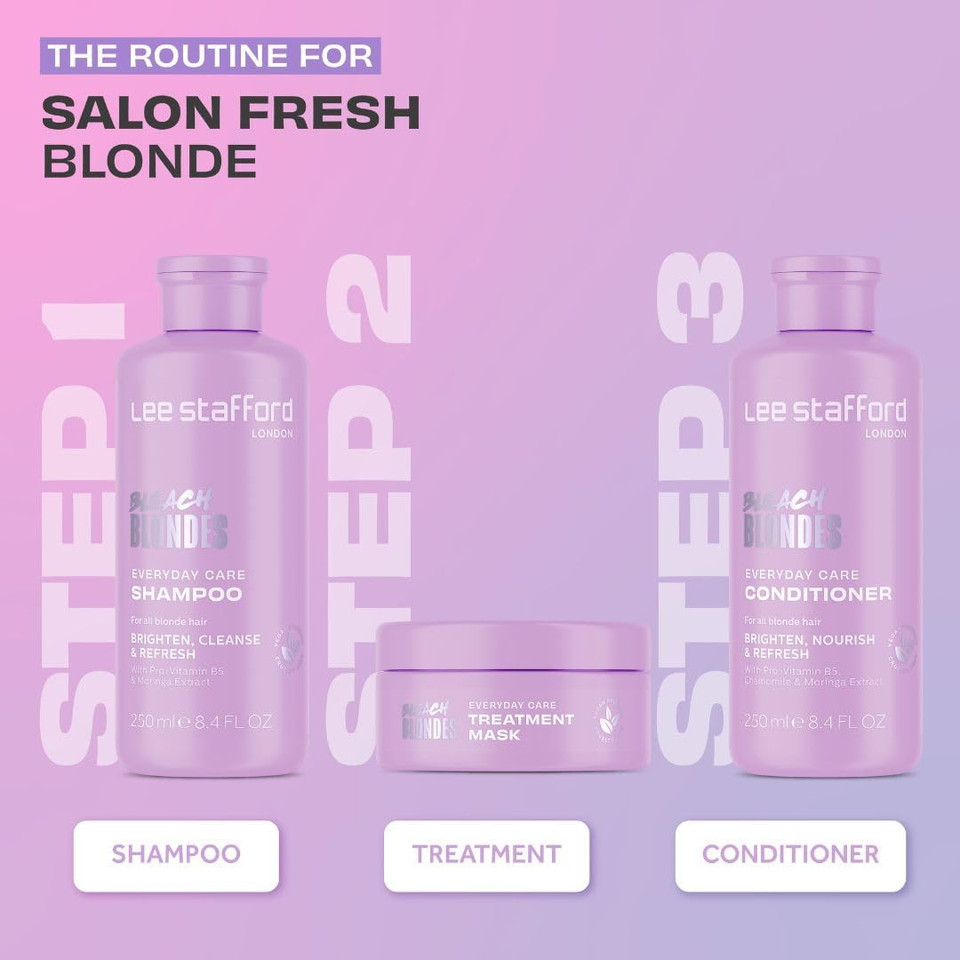 Lee Stafford Daily Blonde Hair Mask | Conditioner Treatment for Hydrating Dry, Damaged, Bleached Hair, No Yellow, Brassy, Orange Tones, Refresh Colored Bleached Hair, Silver, Light Purple, 200 ml