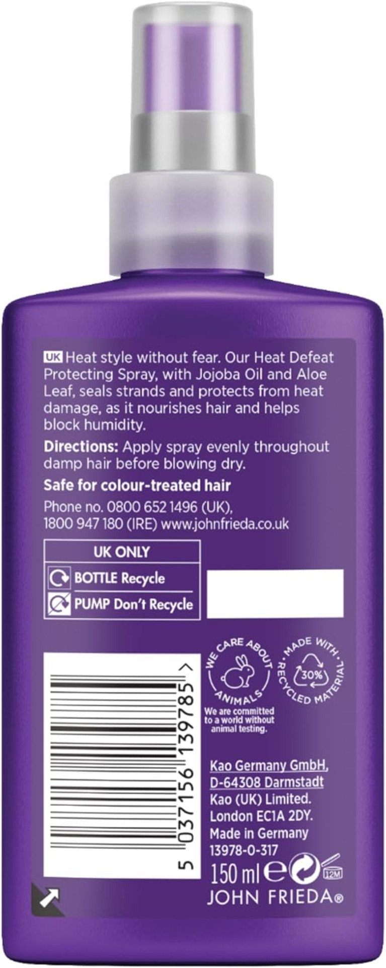 John Frieda Frizz Ease Heat Defeat Protecting Spray 150ml, Moisturising Hair Spray for Heat Protection and Frizz Prevention