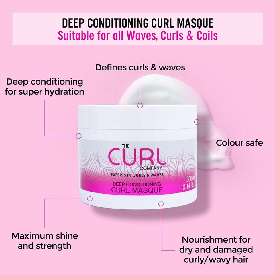 The Curl Company Deep Conditioning Curl Masque (300 ml) - Deeply Nourishes Dry damaged Curls, Ideal for Waves, Curls and Coils, Professionally Formulated with Curplex and Nourishing Moringa Oil