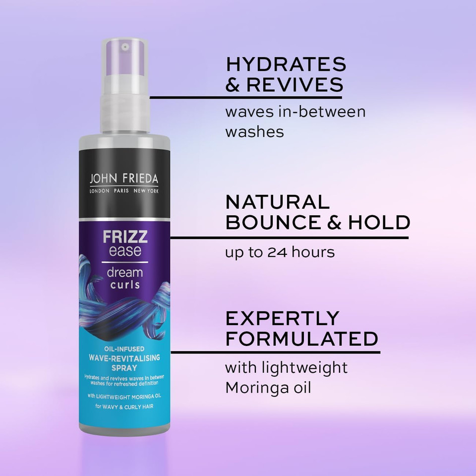 John Frieda Dream Curls Oil-Infused Wave-Revitalising Spray, Reactivate and Hydrate Curls, 150ml