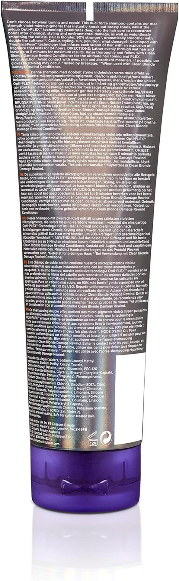 Fudge Professional Clean Blonde Damage Rewind Shampoo, Intense Purple Toning for Blonde hair, Bond Repair Technology, Sulfate Free, 250 ml Fudge Professional Clean Blonde Damage Rewind Shampoo, Intense Purple Toning for Blonde hair, Bond Repair Technology, Sulfate Free, 250 ml