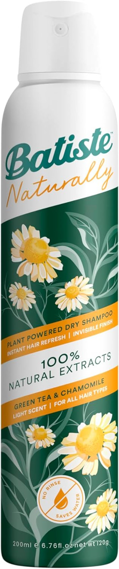 Batiste Naturally Green Tea & Chamomile 200ml, No Rinse Spray to Refresh Hair in Between Washes, with 100% Natural Extracts (Pack of 2)