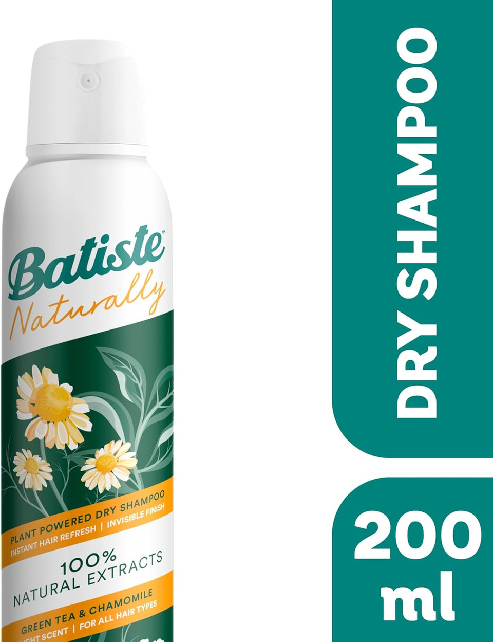 Batiste Naturally Green Tea & Chamomile 200ml, No Rinse Spray to Refresh Hair in Between Washes, with 100% Natural Extracts (Pack of 2)