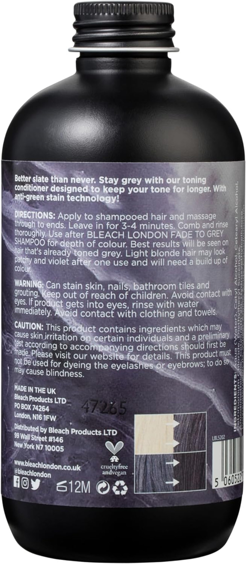 Bleach London Fade to Grey Conditioner - Vegan & PETA-Approved Grey Toning Formula, for Bleached Hair, Colour Depositing, Enhances Chic Grey Look, neutralises Unwanted Warmth - Paraben Free - (250 ml)