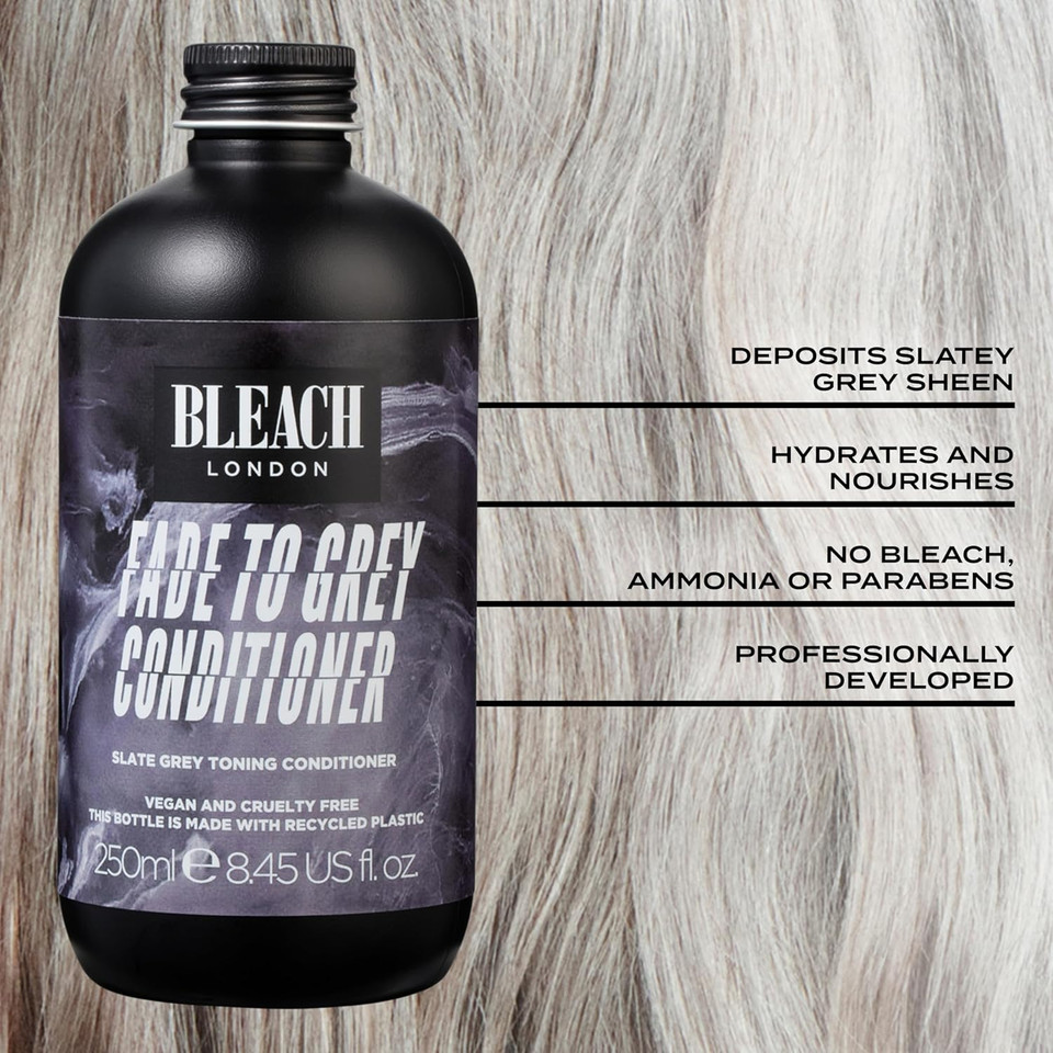 Bleach London Fade to Grey Conditioner - Vegan & PETA-Approved Grey Toning Formula, for Bleached Hair, Colour Depositing, Enhances Chic Grey Look, neutralises Unwanted Warmth - Paraben Free - (250 ml)