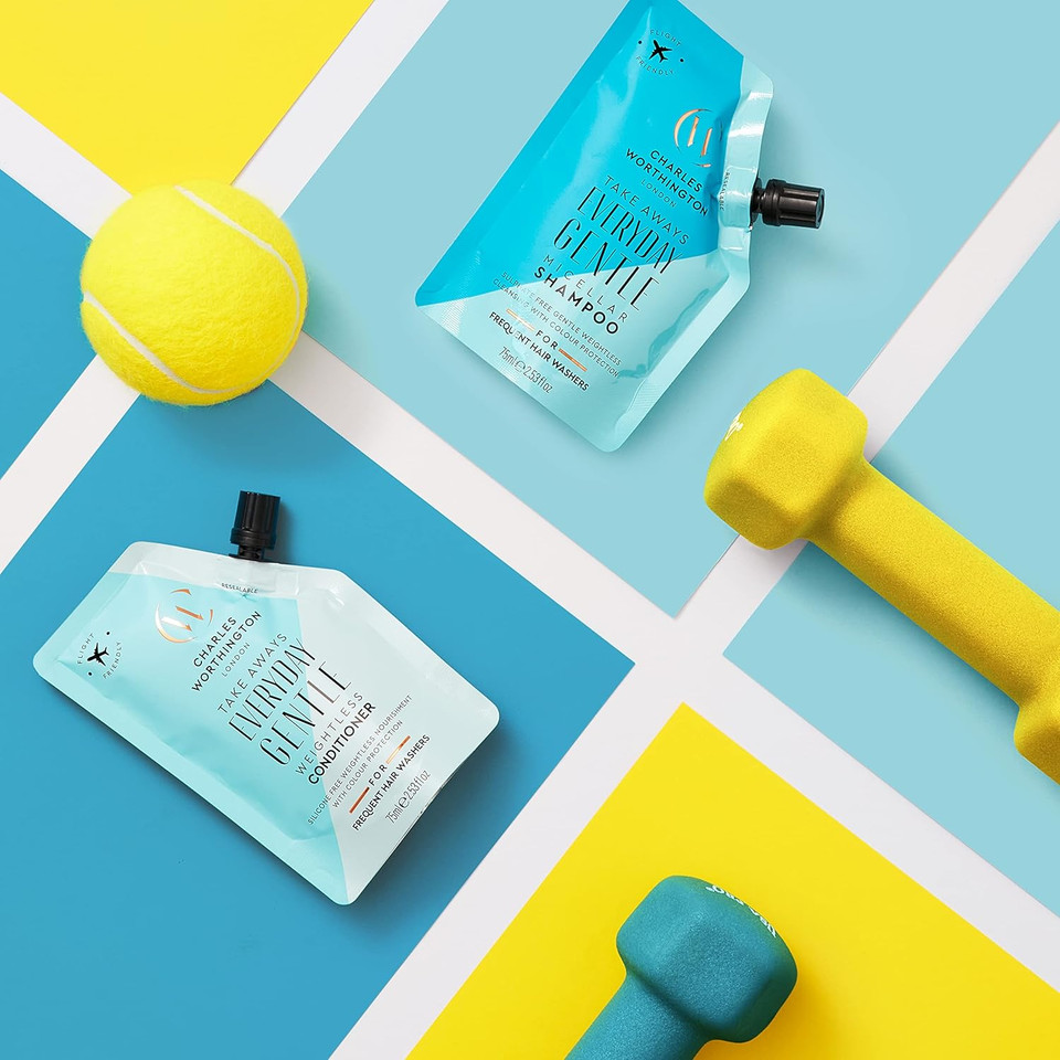 Charles Worthington Everyday Gentle Micellar Takeaway Duo, Travel Sized Daily Shampoo and Conditioner Haircare Routine, 2 x 75 ml