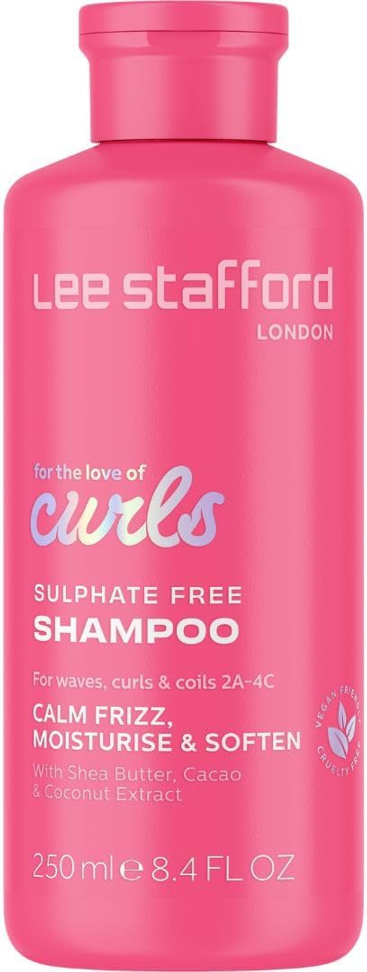 Lee Stafford Wavy, Curly, & Coily Shampoo | For The Love of Curls - Daily Cleanser for 2A to 4C Hair, Anti Frizz, Moisturising, Adds High Gloss Shine to Smooth Defined Curls, Lightweight, 250 ml