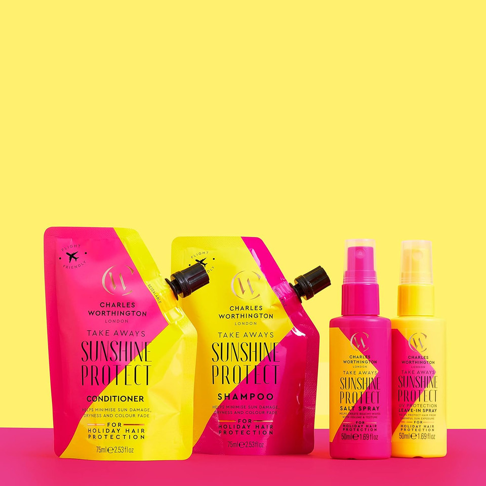 Charles Worthington Sunshine Protect Shampoo Takeaway, Travel Size, Moringa Seed Oil and UV filters, Salon Shampoo for Women for Sun Protection, 75ml