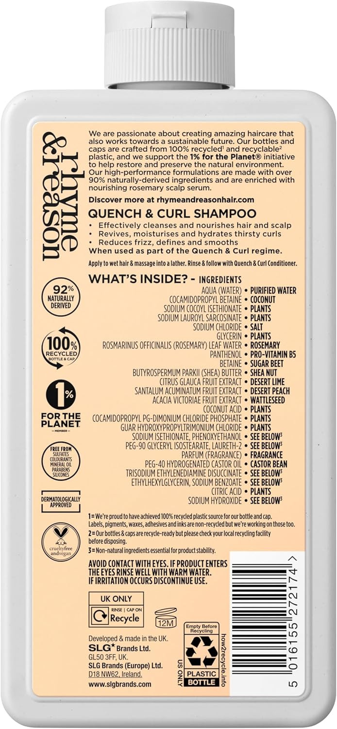 Rhyme & Reason - Quench & Curl Shampoo, Moisturising for Curly, Coily & Textured Hair