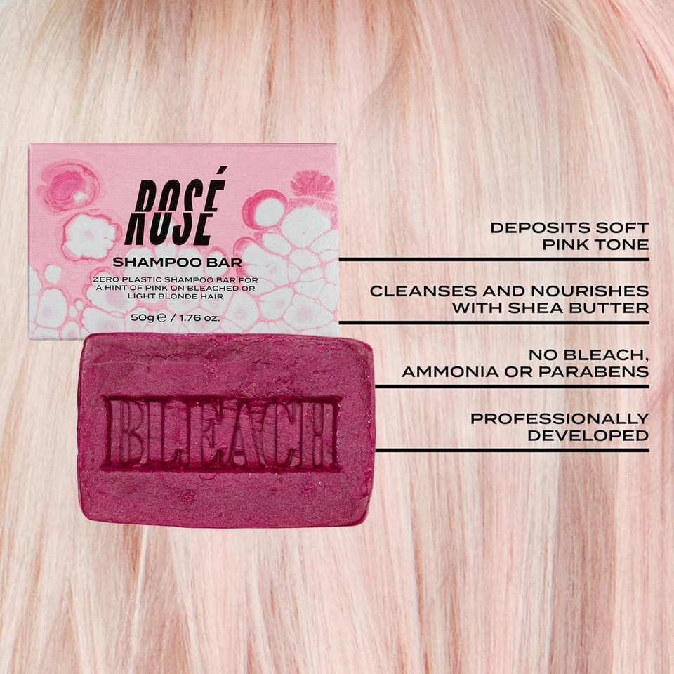 Bleach London Rose Shampoo Bar - Pale Pink Rinse, Vegan, Cruelty Free, Colour Protected Clean, Colour Depositing Formula, 250 Ml