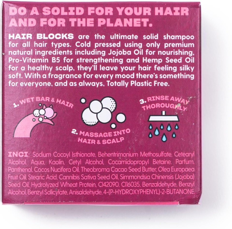 Hair Blocks - Solid Shampoo Bar (85g) for all hair types: Black Cherry Solid Shampo Bar | Soap Free, Plastic Free | Plant Based | Natural | Conditioning