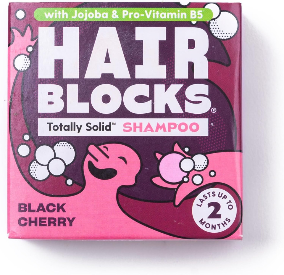 Hair Blocks - Solid Shampoo Bar (85g) for all hair types: Black Cherry Solid Shampo Bar | Soap Free, Plastic Free | Plant Based | Natural | Conditioning